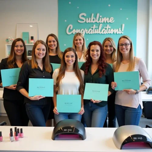 A graduating cohort of Sublime students holding diplomas