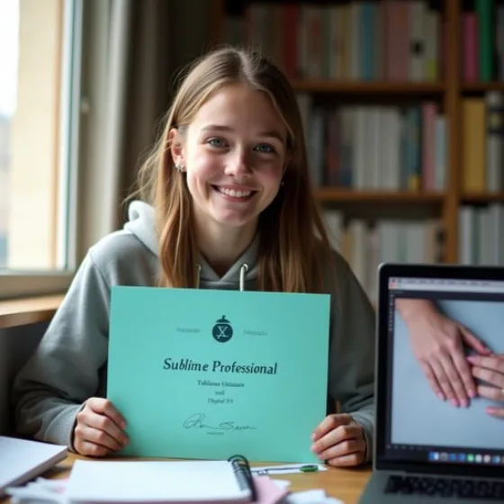 A Sublime Professional graduate holding her diploma after completing the online nail technician program